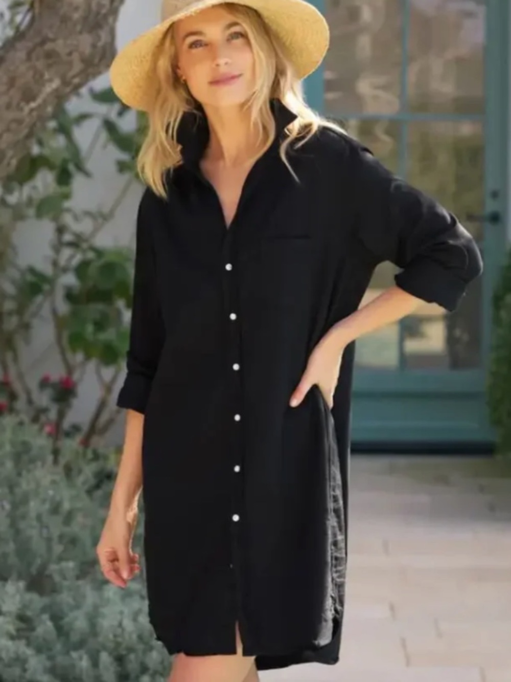 Frank & Eileen Mary Classic Shirtdress Black Cotton Size Small
